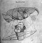 Caricature montrant Jules Vallès dans la nacelle d'un ballon dirigeable ayant la forme de Napoléon III intitulée: 'vive la sociale'  - 1885